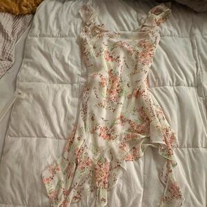 Cream floral coquette cowl neck fairy midi dress
